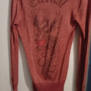 Ed Hardy rhinestone glitter v-neck sweater NWOT size L but fits more like a M